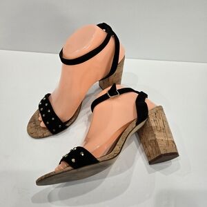 White House Black Market Suede Heels Black Open Toe Ankle Strap Sandals Size 8.5